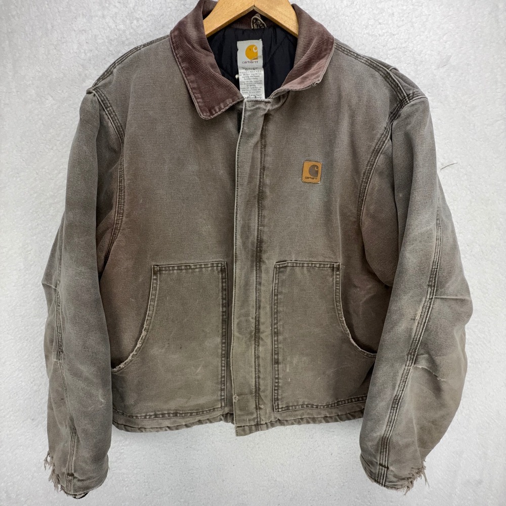 Carhartt Sandstone Jacket Arctic Quilt Lined Men Large J22 CHT Chestnut Thrashed